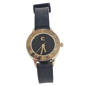Women's Black Gold Watch Quartz Rubber Strap Analog 27mm Case, New Battery